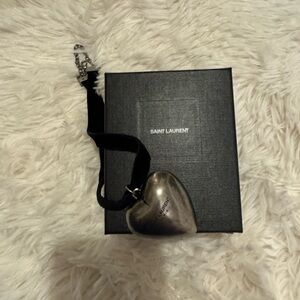 Saint Laurent Black and Silver Heart Necklace